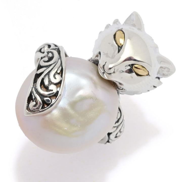 Artisan Silver by Samuel B. 18K Gold Accented Baroque Cultured Pearl Fox Ring