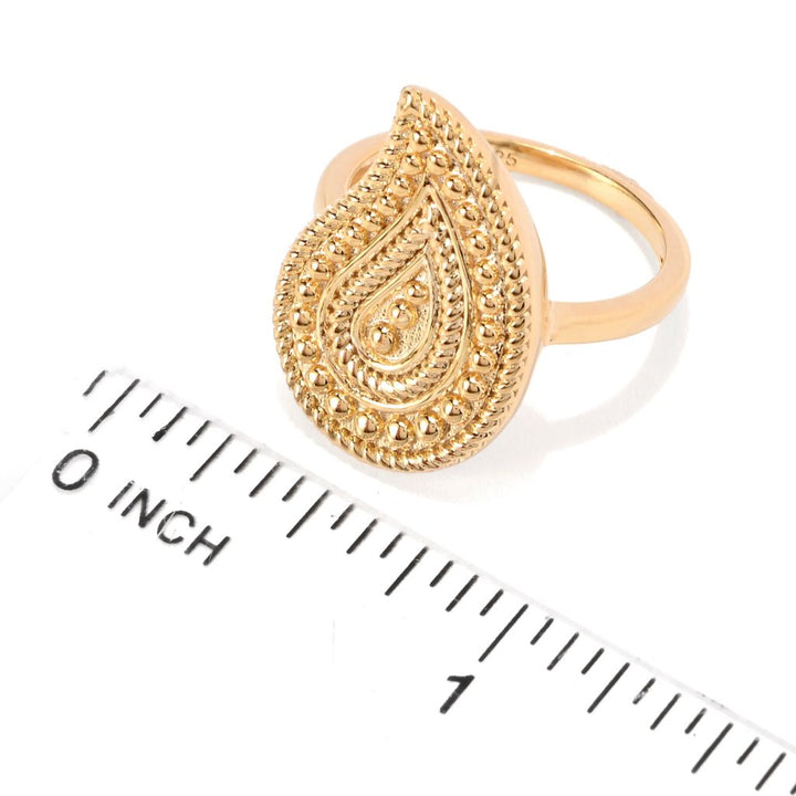 Passport to India 18K Gold Plated Polished Beaded Paisley Pattern Ring
