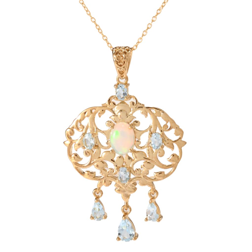 Passport to India "Samode Palace" Ethiopian Opal & Sky Blue Topaz Pendant w/ Chain