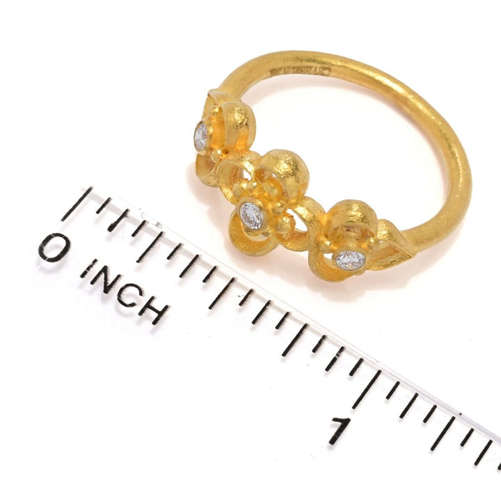 Cevherun 24K Gold Satin Diamond Accent Triple Quadrant Filigree Ring