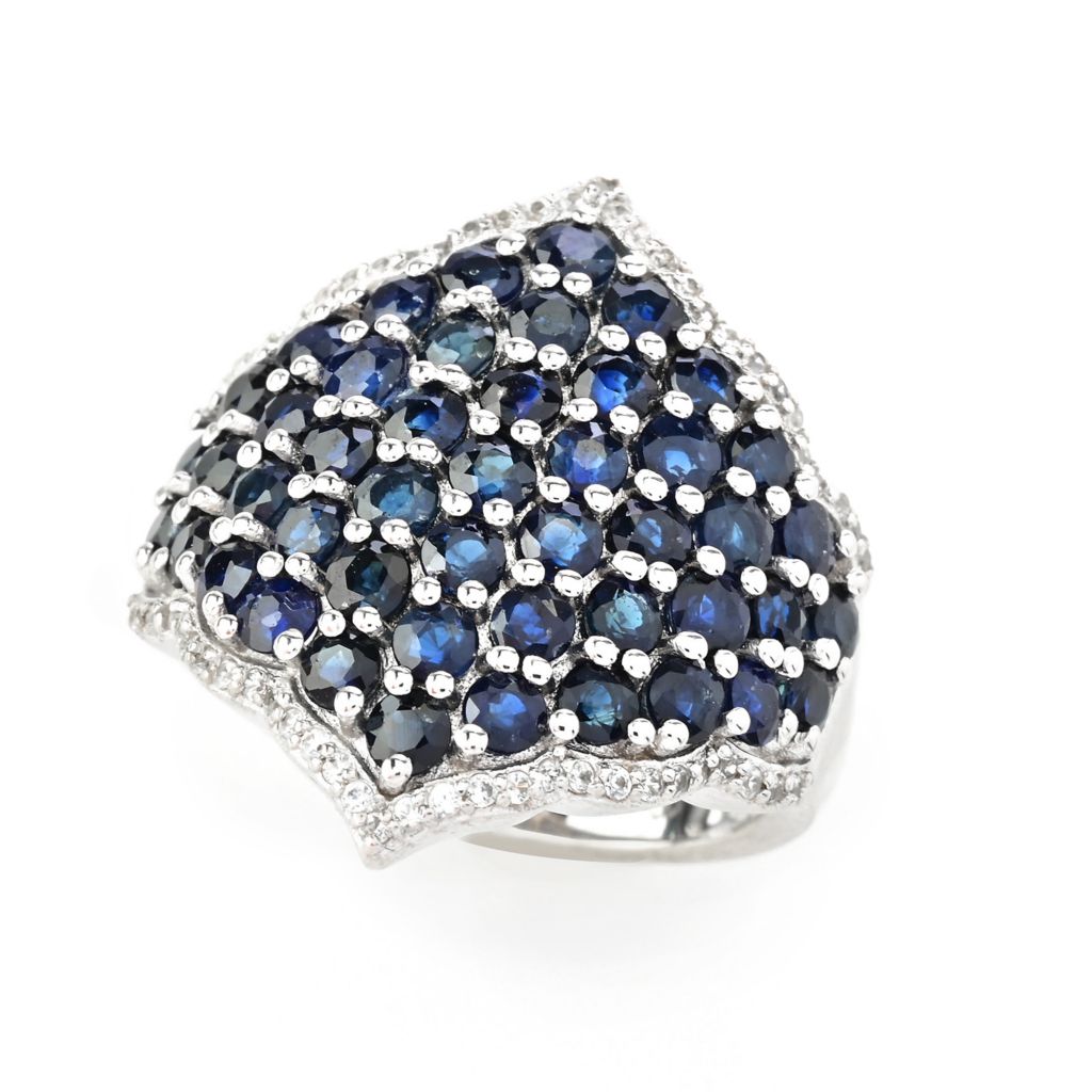 Gem Treasures Sterling Silver 4.05ctw Sapphire & Zircon Cluster Ring