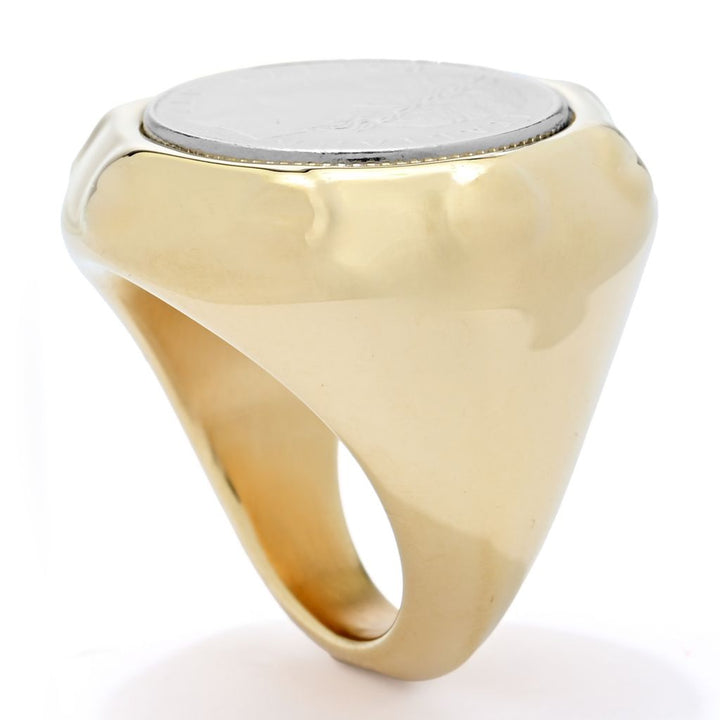 VOGA Collection 18K Gold Polished Electroform Genuine 100 Lire Coin Ring