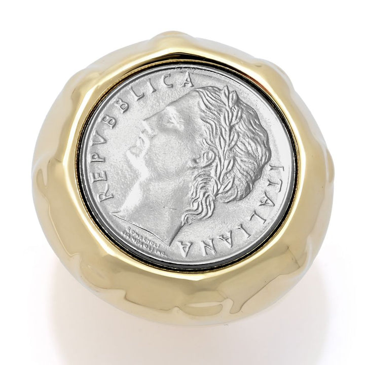 VOGA Collection 18K Gold Polished Electroform Genuine 100 Lire Coin Ring