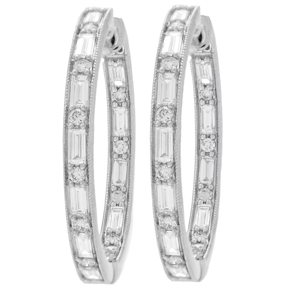 Morris & David Choice of 14K Gold 1.26ctw Baguette & Round Diamond Hoop Earrings