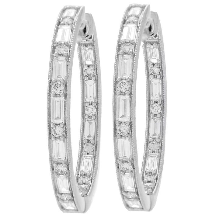 Morris & David Choice of 14K Gold 1.26ctw Baguette & Round Diamond Hoop Earrings