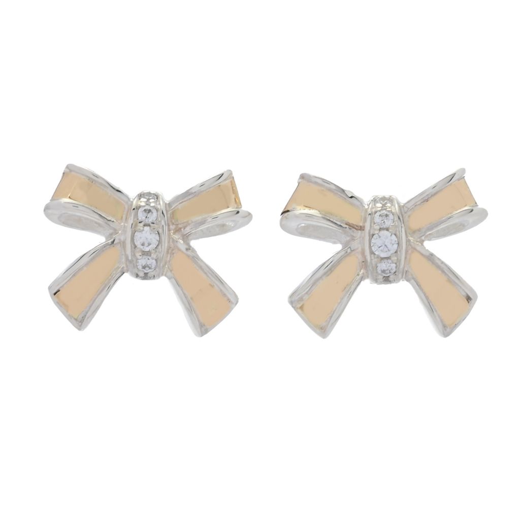 Artisan Silver by Samuel B. 18K Gold Accented White Topaz Bow Stud Earrings
