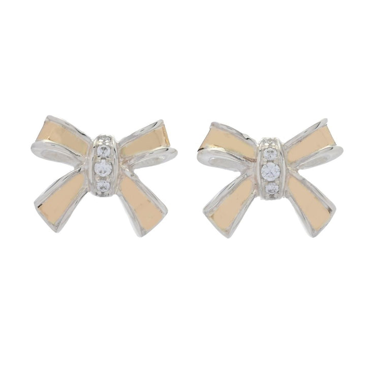 Artisan Silver by Samuel B. 18K Gold Accented White Topaz Bow Stud Earrings