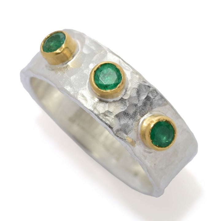 Anatolia by Cevherun 24K Gold Accented Choice of Precious Gem Hammered Ring