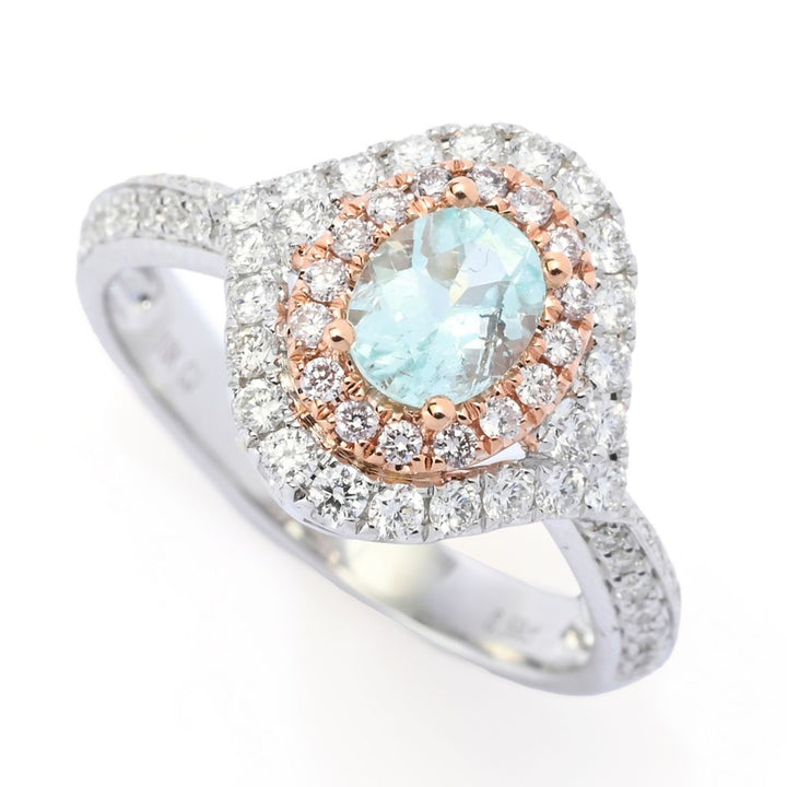 CIRARI 14K Two-tone Gold 6.2x4.8mm Oval Paraiba Tourmaline & Diamond Ring