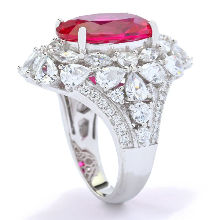 Brilliante Platinum Plated 12.92 DEW Simulated Ruby & Diamond Ring