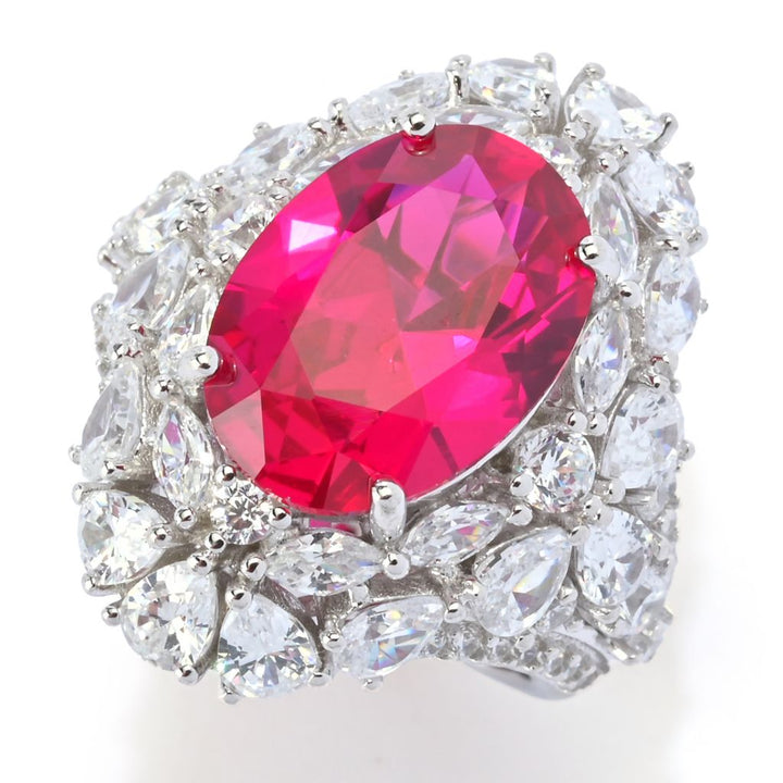 Brilliante Platinum Plated 12.92 DEW Simulated Ruby & Diamond Ring