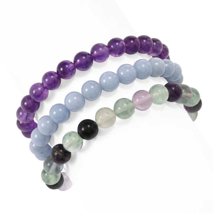 Set of 3 Hand Strung 8mm Gemstone Bead Stretch Bracelets