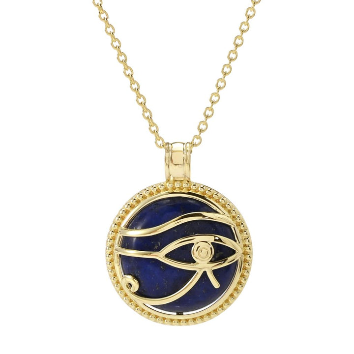 Passport to Egypt 18K Gold Plated 20mm Lapis Eye or Horus Pendant w/ Chain