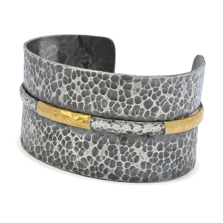 Anatolia by Cevherun 24K Gold Accented Hammered 0.21ctw Diamond Wide Cuff Bracelet