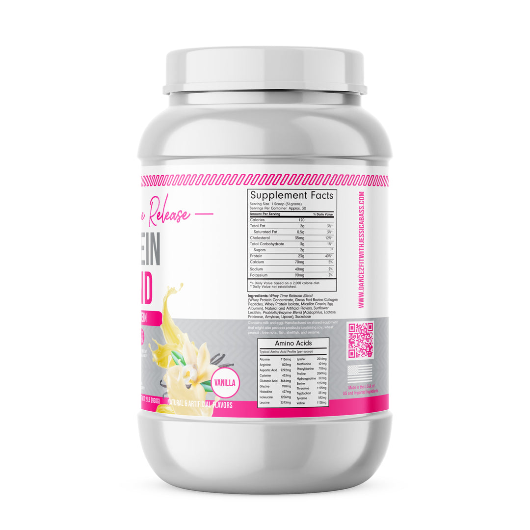 D2Fit (by Jessica Bass) Women's Time Release Protein Blend, 4 Sources of Protein Net Wt. 2.2 lb. (1kg) Dietary Supplement  Servings Per Container: Approx. 30