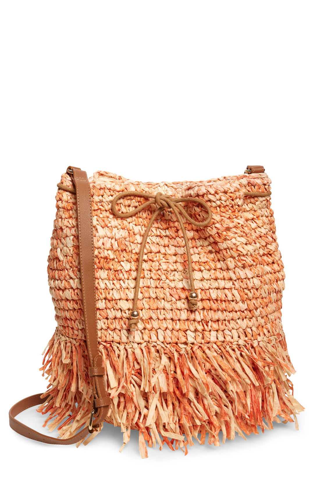 Marisol Straw Fringe Tote Orange