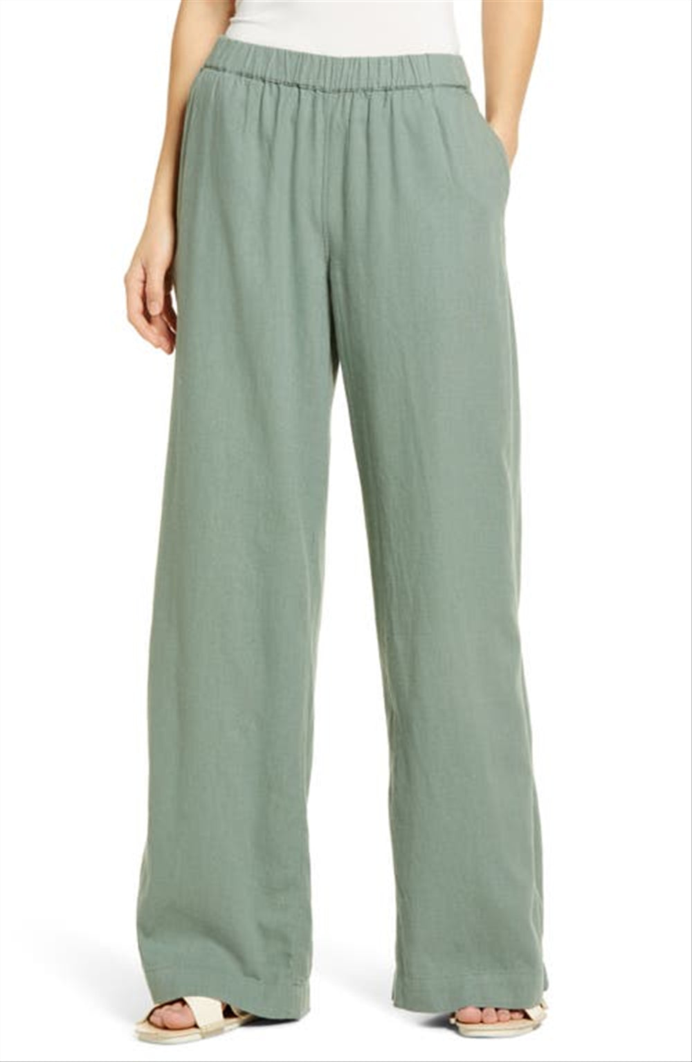 caslon(r) Wide Leg Pull-On Linen Blend Pants in Green Dune , Size X-Small