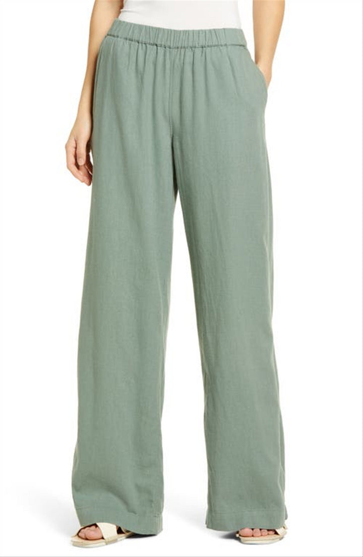 caslon(r) Wide Leg Pull-On Linen Blend Pants in Green Dune , Size X-Small