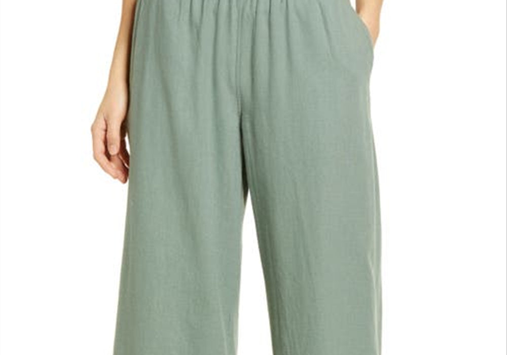 caslon(r) Wide Leg Pull-On Linen Blend Pants in Green Dune , Size X-Small