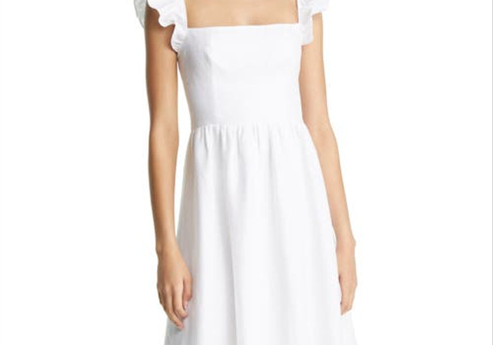 Reformation Lucila Ruffle Linen Dress in White , Size 6