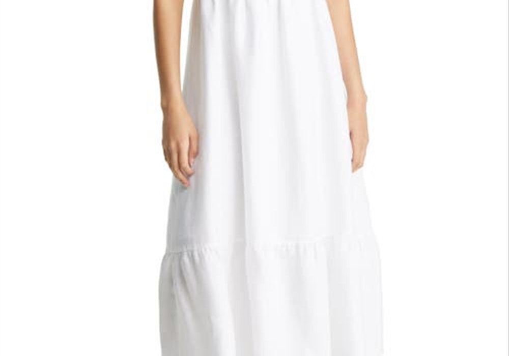 Reformation Lucila Ruffle Linen Dress in White , Size 6