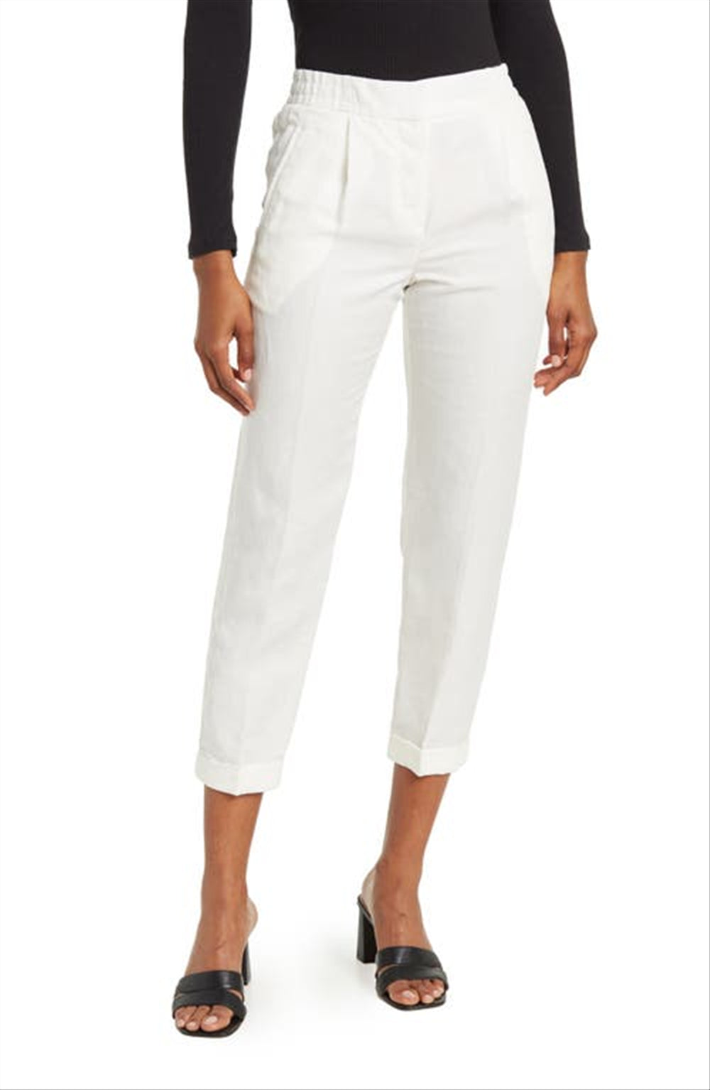 Reiss Lilly Linen Blend Pleated Crop Trousers in White , Size 6 Us