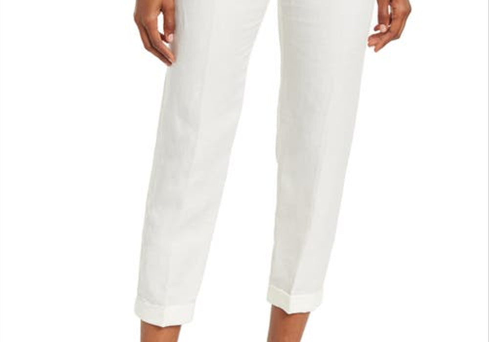 Reiss Lilly Linen Blend Pleated Crop Trousers in White , Size 6 Us