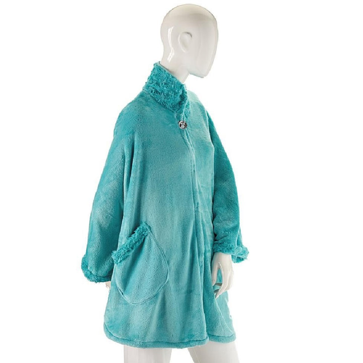 Soft & Cozy Angel Wrap with Rosette Faux Trim Aqua One Size