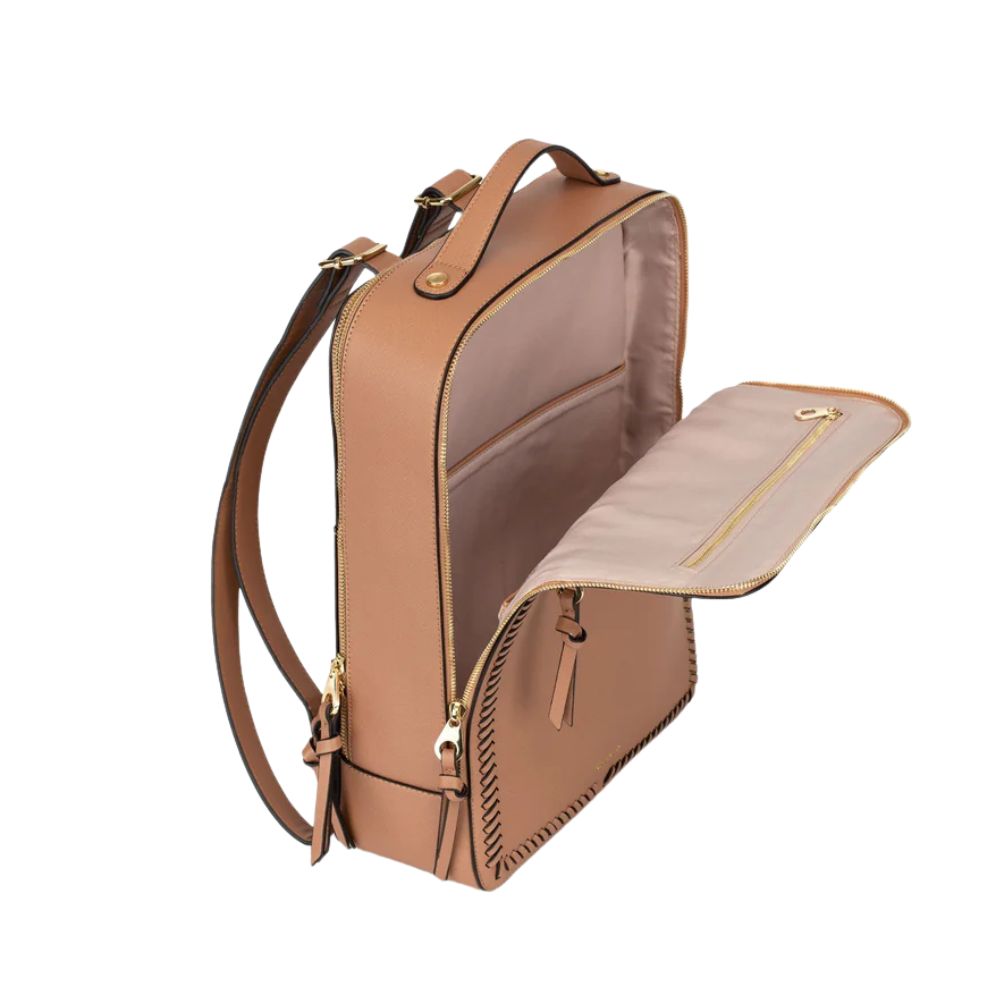 CALPAK Kaya Faux Leather Laptop Backpack in Caramel