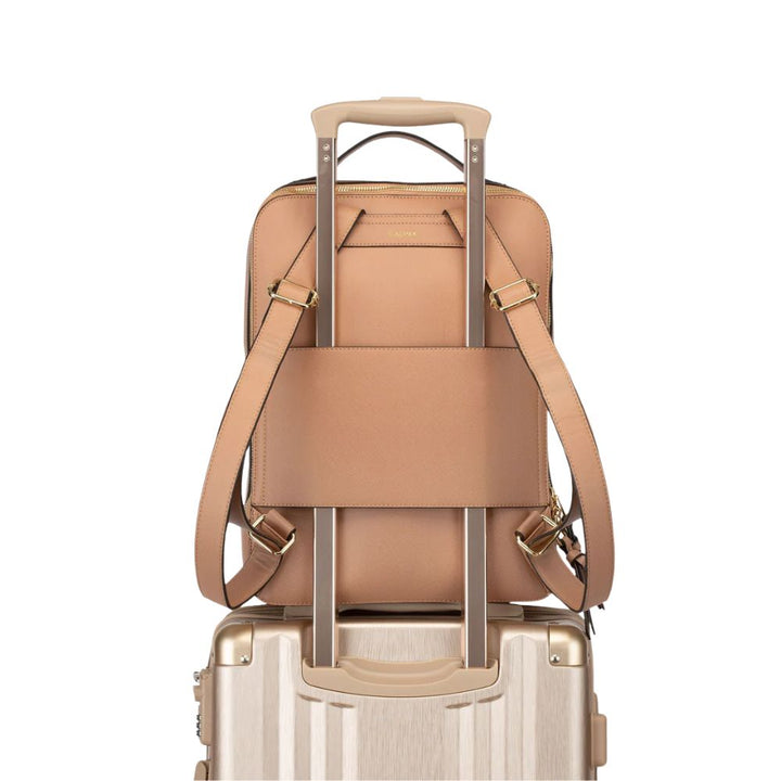 CALPAK Kaya Faux Leather Laptop Backpack in Caramel