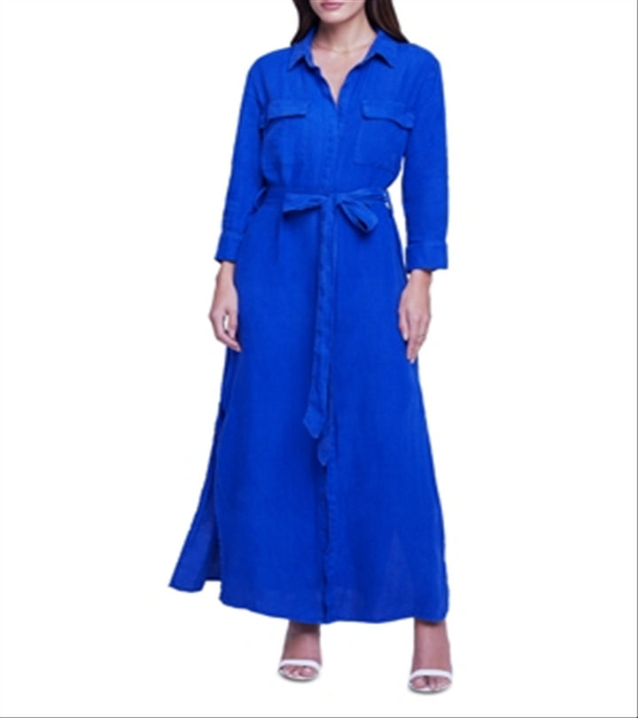 L'Agence Cameron Belted Shirt Dress Blue Size M