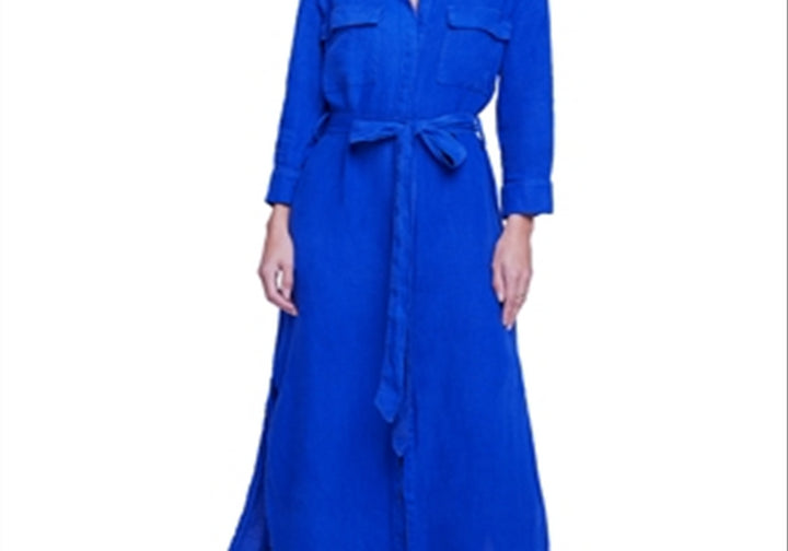 L'Agence Cameron Belted Shirt Dress Blue Size M