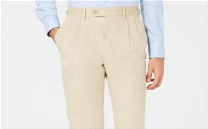 Ralph Lauren Men's Classic Regular Fit Corduroy Double Reverse Pleated Dress Pants Beige Size 44X30