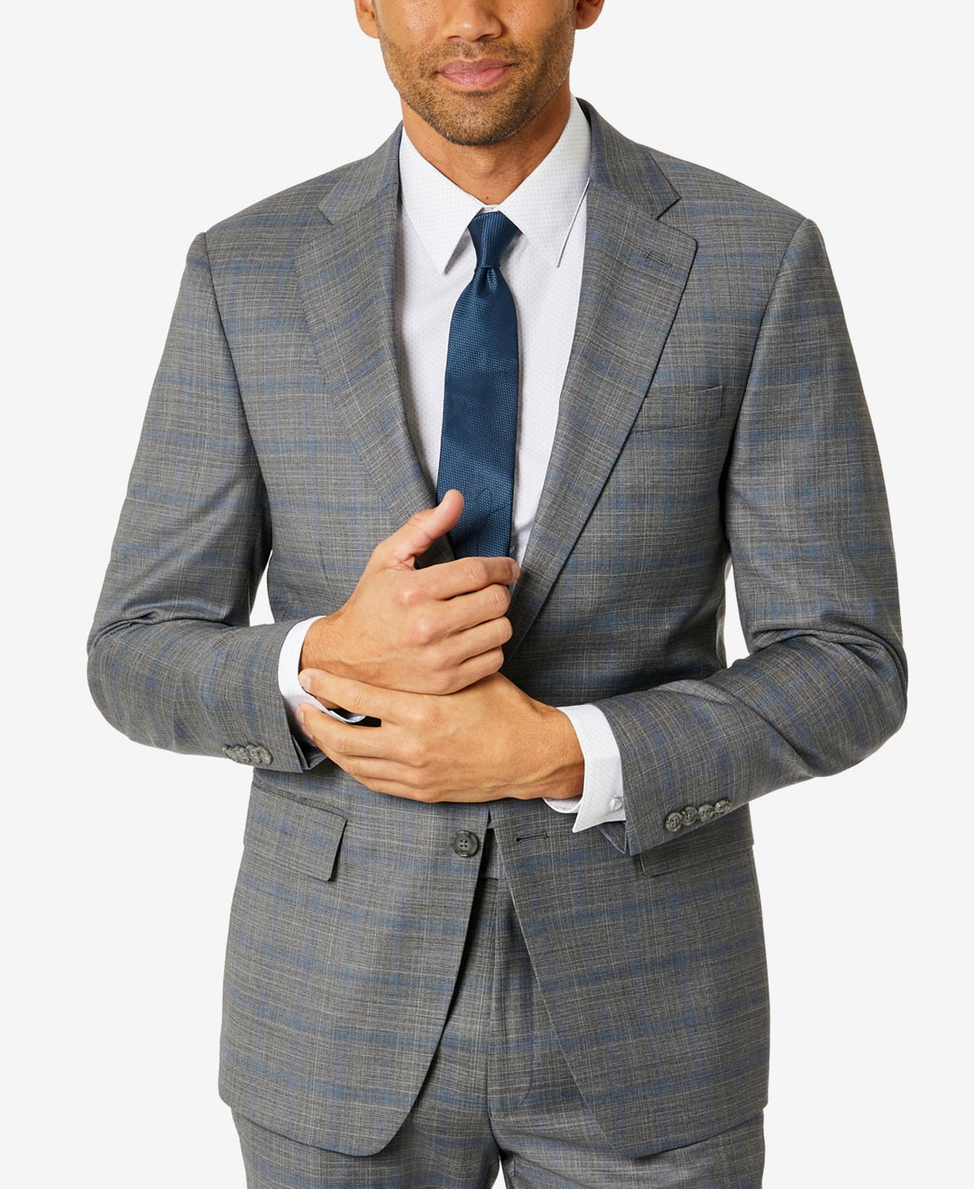 Calvin Klein Men's Slim-Fit Plaid Suit Separate Jacket Gray Size 40