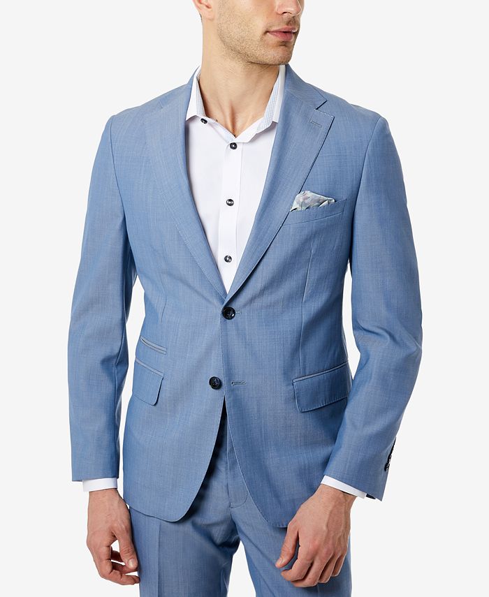 Tallia Men's Men's Slim-Fit Chambray Suit Separate Jacket Blue Size 44 T/L39.5