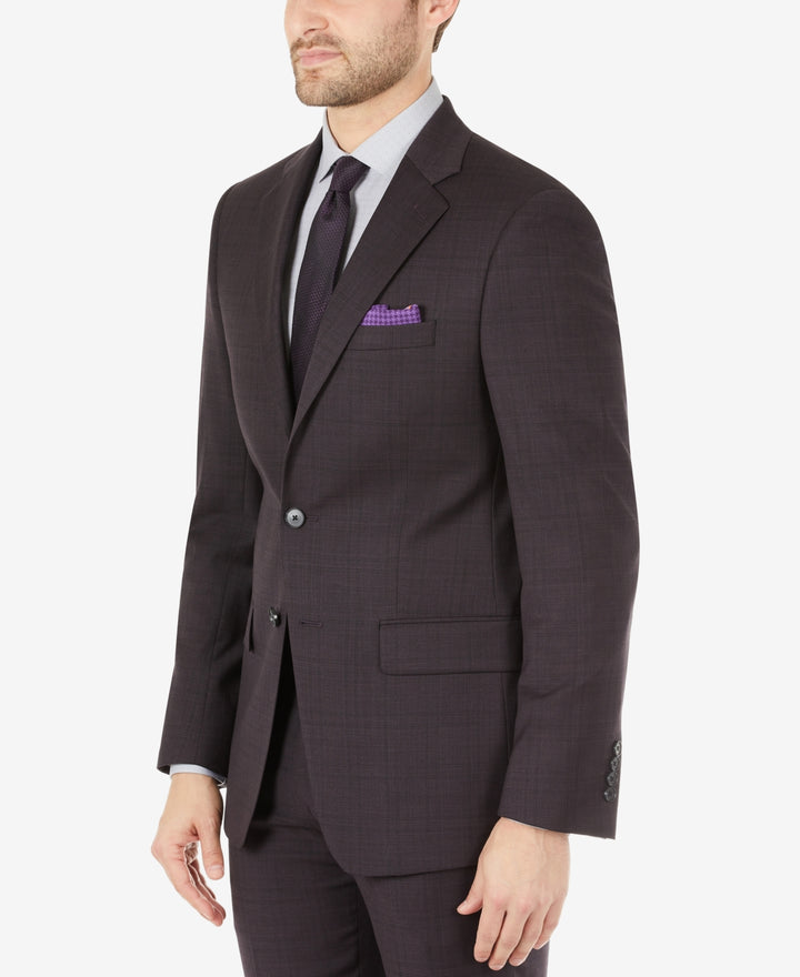 Calvin Klein Men's Skinny Fit Tonal Plaid Wool Suit Jacket Purple Size 40