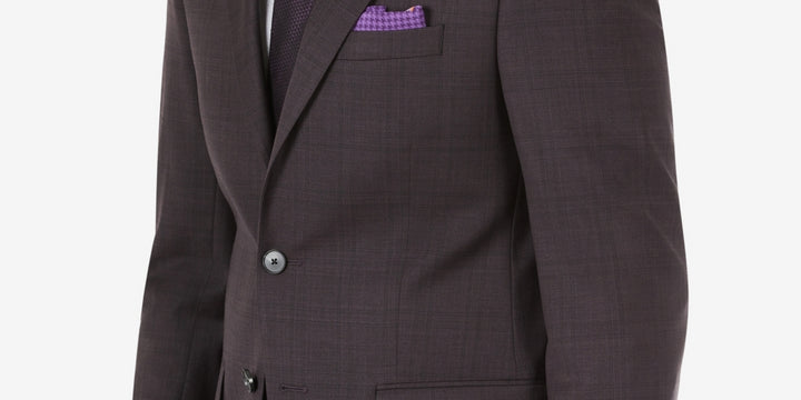 Calvin Klein Men's Skinny Fit Tonal Plaid Wool Suit Jacket Purple Size 40