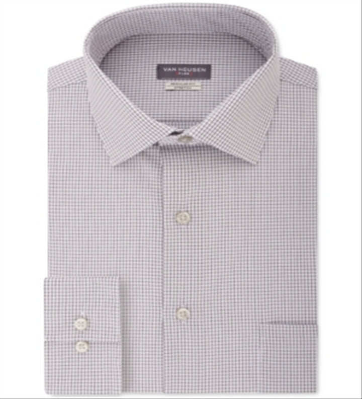 Van Heusen Men's Classic/Regular Fit Flex Collar Stretch Check Dress Shirt Purple Size L