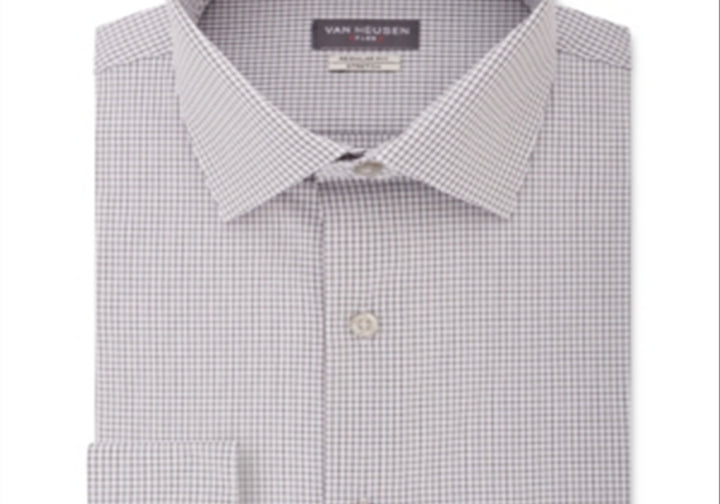 Van Heusen Men's Classic/Regular Fit Flex Collar Stretch Check Dress Shirt Purple Size L