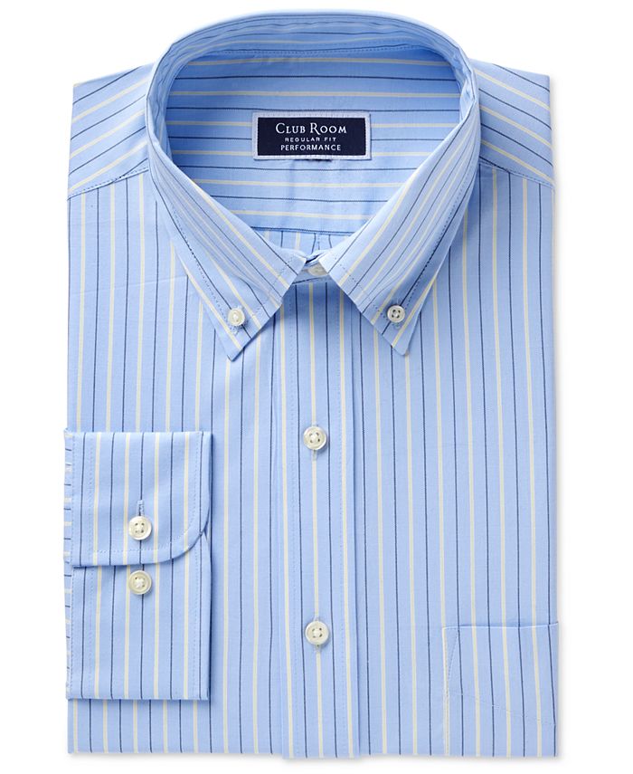 Club Room Men's Classic/Regular Fit Performance Pinpoint Double Stripe Dress Shirt Blue Size 17X34-35