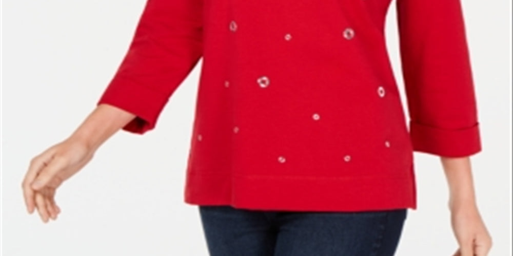 Karen Scott Women's Embellished Sweatshirt Red Size Large