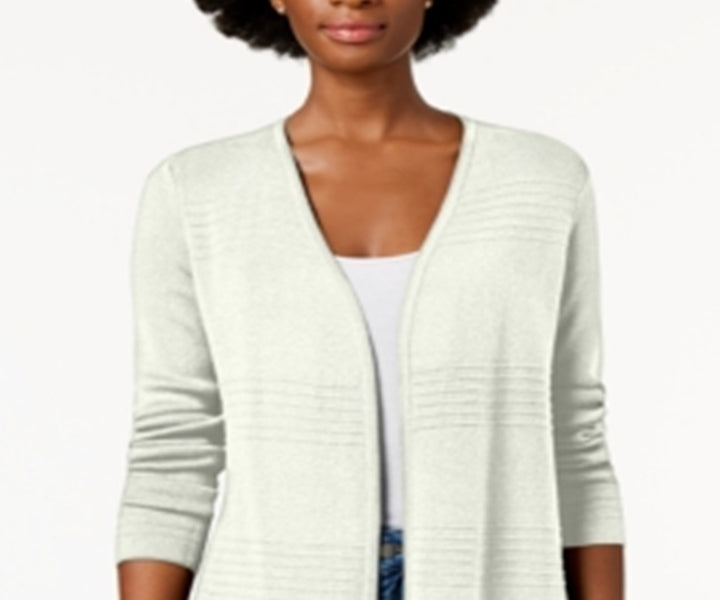Charter Club Women's Ribbed Knit Open Front Cardigan White Size X-Large