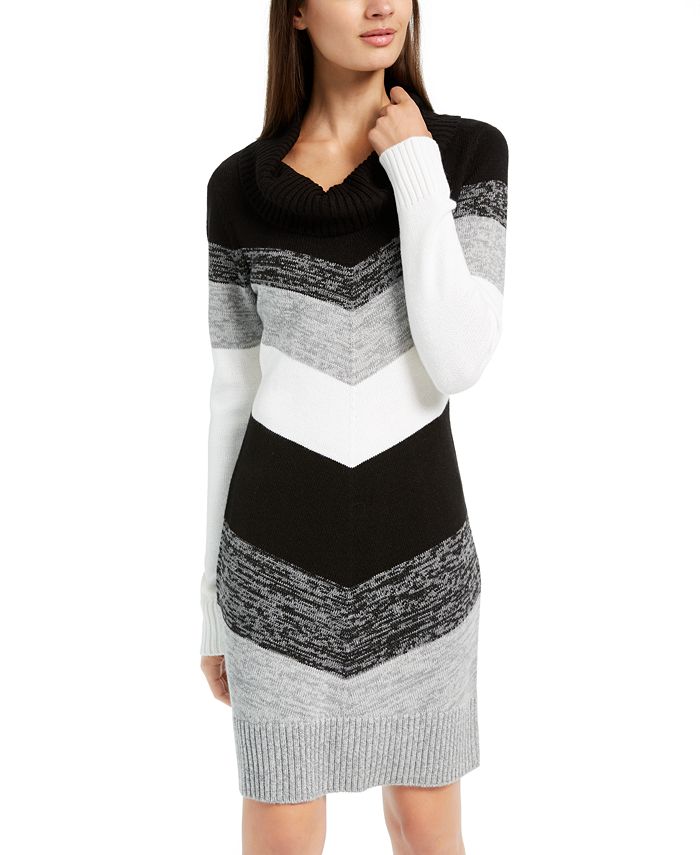 BCX Women's Cowl Neck Chevron Sweaterdress Black Size XX-Large