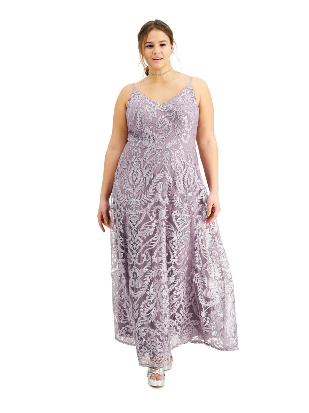 Speechless Women's Shimmer Embroidered Evening Dress Purple 22W