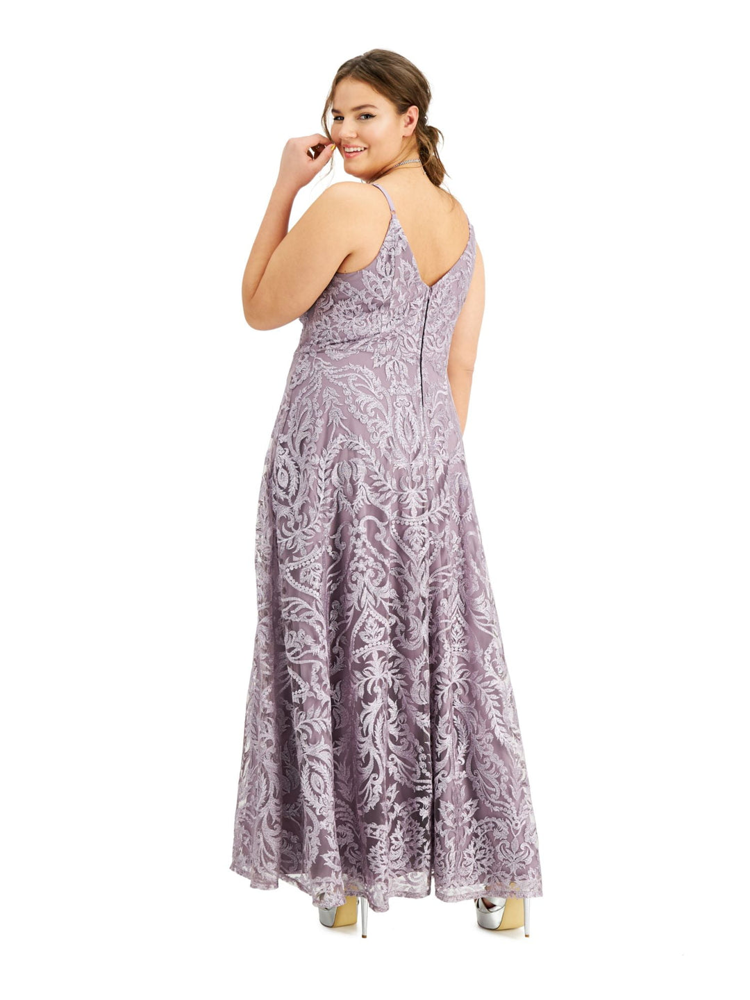 Speechless Women's Shimmer Embroidered Evening Dress Purple 22W