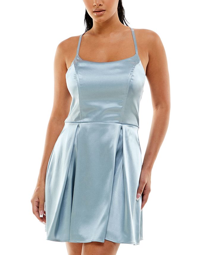 Speechless Junior's Strappy Back Satin Dress Blue Size 3