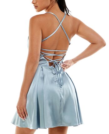 Speechless Junior's Strappy Back Satin Dress Blue Size 3