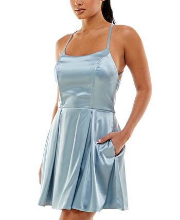 Speechless Junior's Strappy Back Satin Dress Blue Size 3