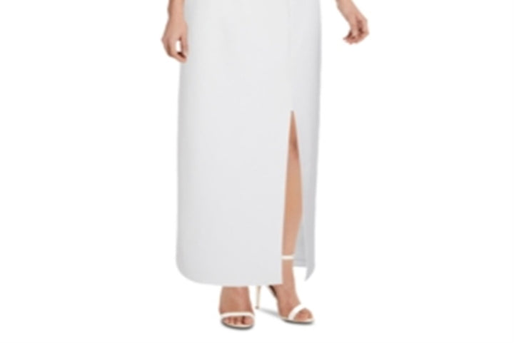 Adrianna Papell Women's Slitted Tuxedo Sleeveless Off Shoulder Maxi Evening Sheath Dress White Size 10