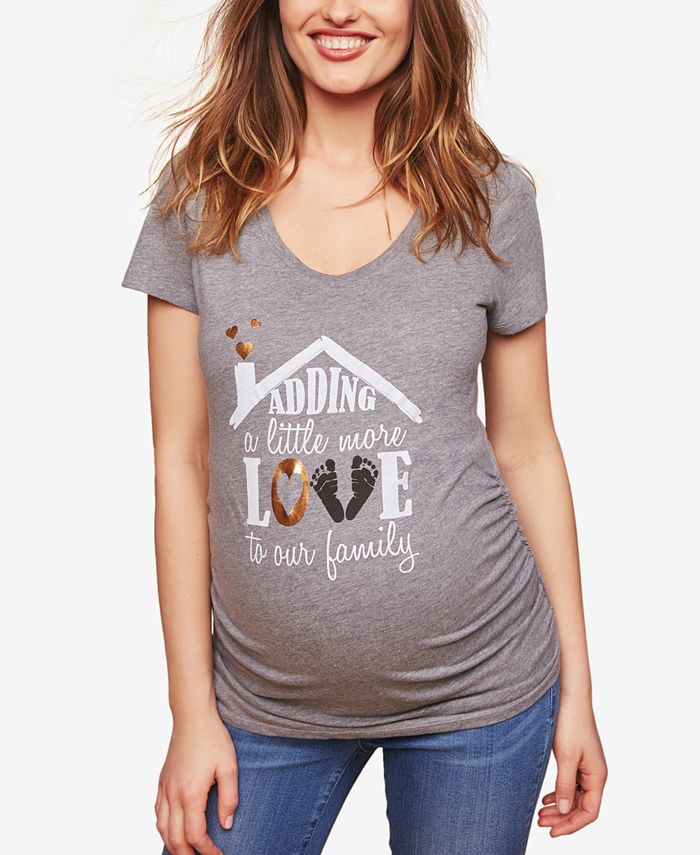 Motherhood Maternity Women's Adding A Little More Love To Our Family Maternity Tee Gray Size X-Small